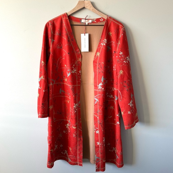 Solitaire Anthropologie NWT Floral Faux Suede Open Front Boho Jacket Large - Picture 1 of 16